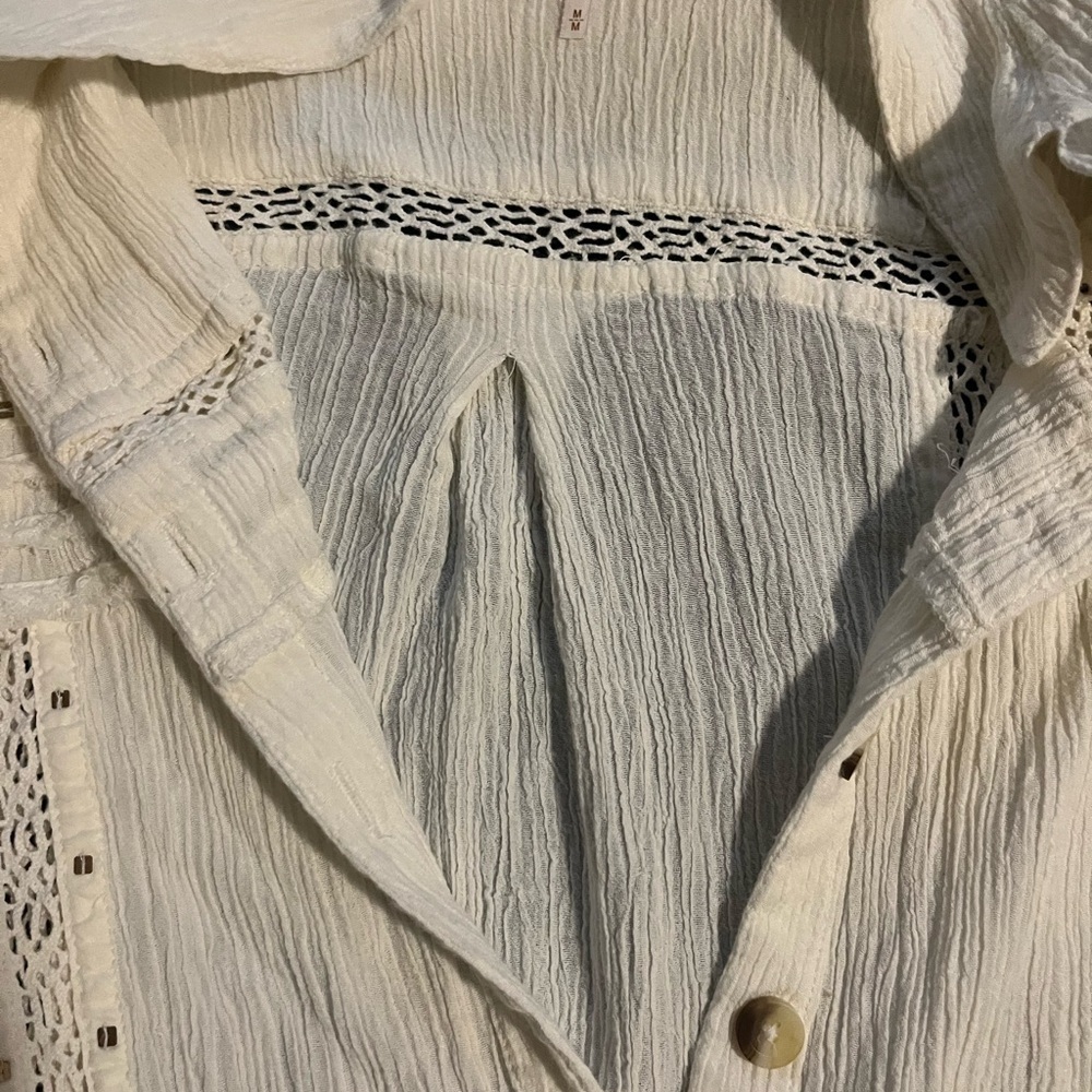 Free People Cream Button-Up Blouse with Lace Details - Picture 10 of 13